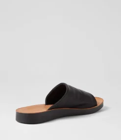 Women DIANA FERRARI Slides|Flats-Nomen Black Leather Slides