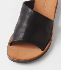 Women DIANA FERRARI Slides|Flats-Nomen Black Leather Slides