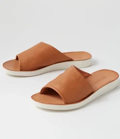 Women DIANA FERRARI Slides|Flats-Nomen Dark Tan White Leather Slides