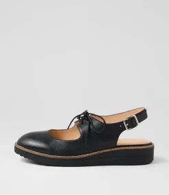 Women TOP END Flats-Ochas Black Leather Flat Shoes