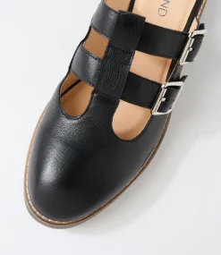 Women TOP END Flats-Ocheeky Black Leather Flat Shoes