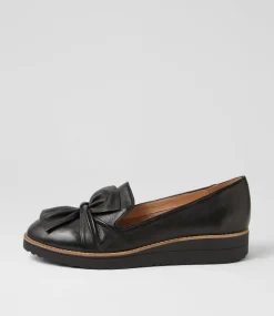 Women TOP END Loafers|Wedges-Oclem Black Leather Flat Shoes