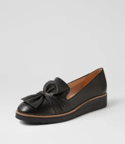 Women TOP END Loafers|Wedges-Oclem Black Leather Flat Shoes