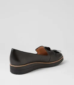 Women TOP END Loafers|Wedges-Oclem Black Leather Flat Shoes