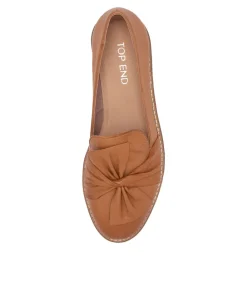 Women TOP END Loafers|Wedges-Oclem Dark Tan Leather Flat Shoes CS