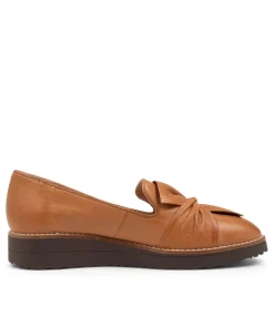 Women TOP END Loafers|Wedges-Oclem Dark Tan Leather Flat Shoes CS