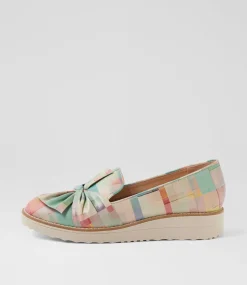 Women TOP END Loafers|Wedges-Oclem Multi Checkers Leather Flat Shoes