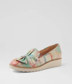 Women TOP END Loafers|Wedges-Oclem Multi Checkers Leather Flat Shoes