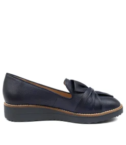 Women TOP END Loafers|Wedges-Oclem Navy Leather Flat Shoes