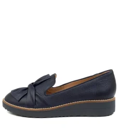 Women TOP END Loafers|Wedges-Oclem Navy Leather Flat Shoes