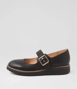 Women TOP END Mary Janes|Flats-Ohgees Black Tumble Leather Flat Shoes