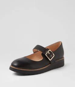 Women TOP END Mary Janes|Flats-Ohgees Black Tumble Leather Flat Shoes
