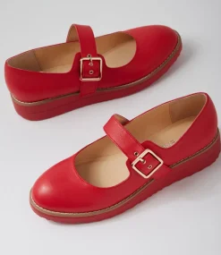 Women TOP END Mary Janes|Flats-Ohgees Red Leather Flat Shoes