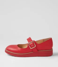 Women TOP END Mary Janes|Flats-Ohgees Red Leather Flat Shoes