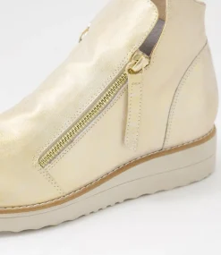 Women TOP END Boots|Wedges-Ohmy Beige Gold Smudge Leather Ankle Boots