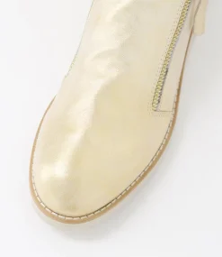 Women TOP END Boots|Wedges-Ohmy Beige Gold Smudge Leather Ankle Boots