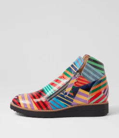 Women TOP END Boots|Wedges-Ohmy Black Stripe Multi Patent Leather Ankle Boots