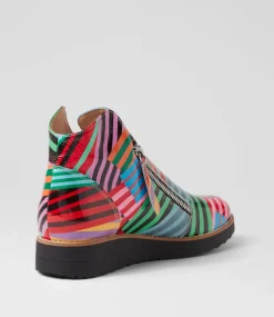 Women TOP END Boots|Wedges-Ohmy Black Stripe Multi Patent Leather Ankle Boots