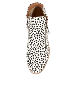 Women TOP END Boots|Wedges-Ohmy Black White Pony Ankle Boots