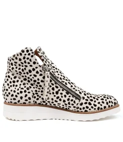 Women TOP END Boots|Wedges-Ohmy Black White Pony Ankle Boots