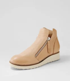 Women TOP END Boots|Wedges-Ohmy Cafe Nude Leather Ankle Boots