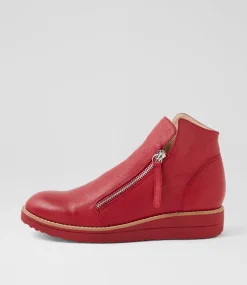 Women TOP END Boots|Wedges-Ohmy Dark Red Leather Ankle Boots