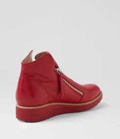 Women TOP END Boots|Wedges-Ohmy Dark Red Leather Ankle Boots