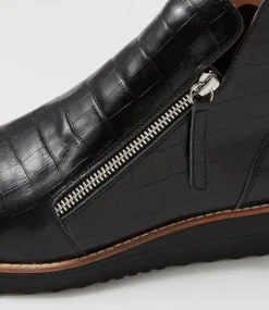 Women TOP END Boots-Ohmyes Black Croc Leather Ankle Boots