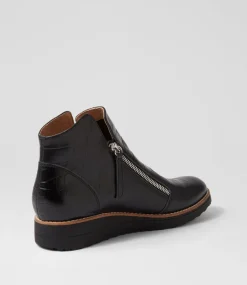Women TOP END Boots-Ohmyes Black Croc Leather Ankle Boots
