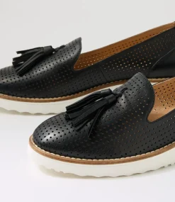 Women TOP END Flats-Ohwin Black White Leather Flat Shoes