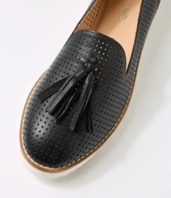 Women TOP END Flats-Ohwin Black White Leather Flat Shoes