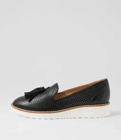 Women TOP END Flats-Ohwin Black White Leather Flat Shoes