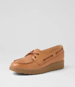 Women TOP END Flats-Okies Dark Tan Drambuie Leather Boat Shoes