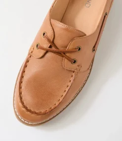 Women TOP END Flats-Okies Dark Tan Drambuie Leather Boat Shoes