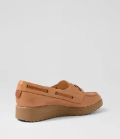 Women TOP END Flats-Okies Dark Tan Drambuie Leather Boat Shoes