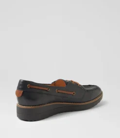 Women TOP END Flats-Okies Navy Drambuie Leather Boat Shoes