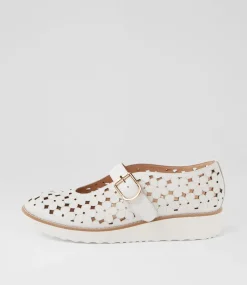 Women TOP END Mary Janes|Flats-Olennes White Patent Leather Flat Shoes