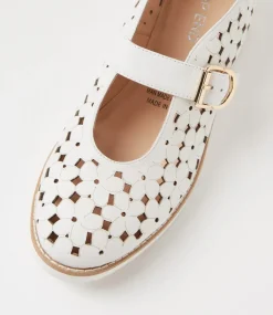 Women TOP END Mary Janes|Flats-Olennes White Patent Leather Flat Shoes