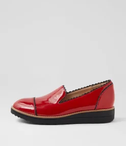 Women TOP END Loafers|Flats-Olingo Red Black Patent Leather Loafers