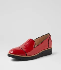Women TOP END Loafers|Flats-Olingo Red Black Patent Leather Loafers