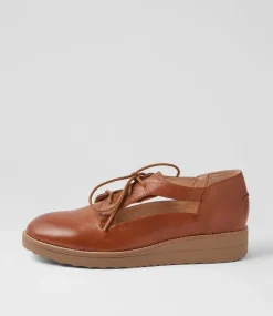 Women TOP END Flats-Ollays Dark Tan Light Choc Leather Flat Shoes