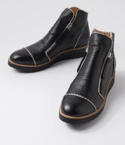 Women TOP END Boots-Ooday Black Vanilla Leather Ankle Boots