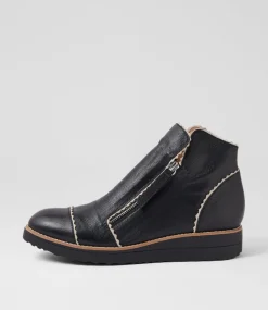 Women TOP END Boots-Ooday Black Vanilla Leather Ankle Boots