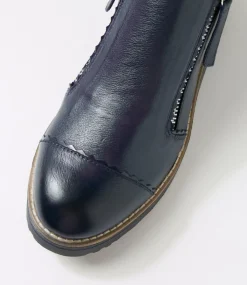 Women TOP END Boots-Ooday Navy Leather Patent Ankle Boots