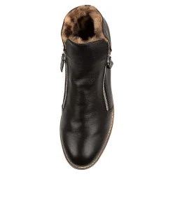 Women TOP END Boots|Wedges-Opal Black Leopard Leather Fur Ankle Boots