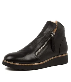 Women TOP END Boots|Wedges-Opal Black Leopard Leather Fur Ankle Boots