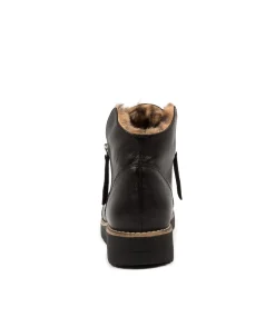 Women TOP END Boots|Wedges-Opal Black Leopard Leather Fur Ankle Boots
