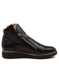 Women TOP END Boots|Wedges-Opal Black Leopard Leather Fur Ankle Boots