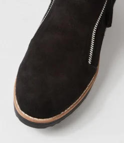 Women TOP END Boots|Wedges-Opal Black Suede Fur Ankle Boots