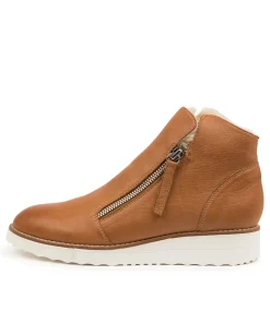 Women TOP END Boots|Wedges-Opal Dark Tan Beige Leather Fur Ankle Boots